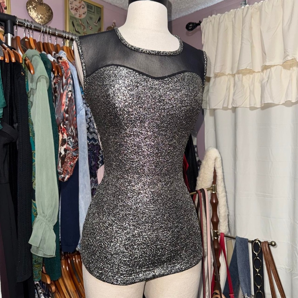 Y2K Sparkle Fitted Mesh Tank Top